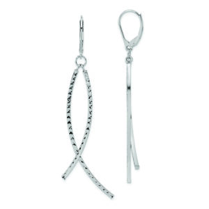 14K White Gold Polished Diamond Cut Fancy Dangle Leverback Earrings