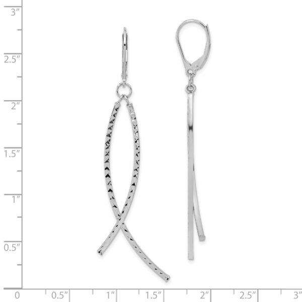 14K White Gold Polished Diamond Cut Fancy Dangle Leverback Earrings - Image 2