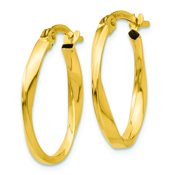 14K Gold Polished Twisted Oval Hoop Earrings - Image 2