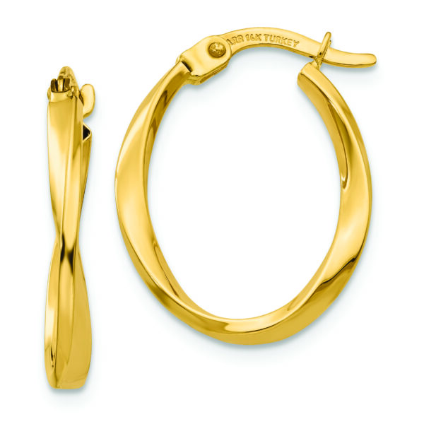 14K Gold Polished Twisted Oval Hoop Earrings