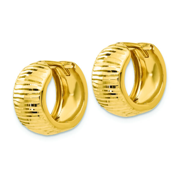 14K Gold Textured and Polished Hinged Hoop Earrings - Image 2