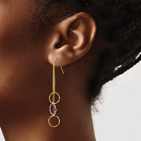 14K Tri-Color Faceted Circle Earrings - Image 3