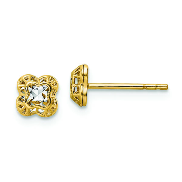 14k w/Rhodium Center Floral Shape Post Earrings