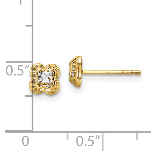 14k w/Rhodium Center Floral Shape Post Earrings - Image 2