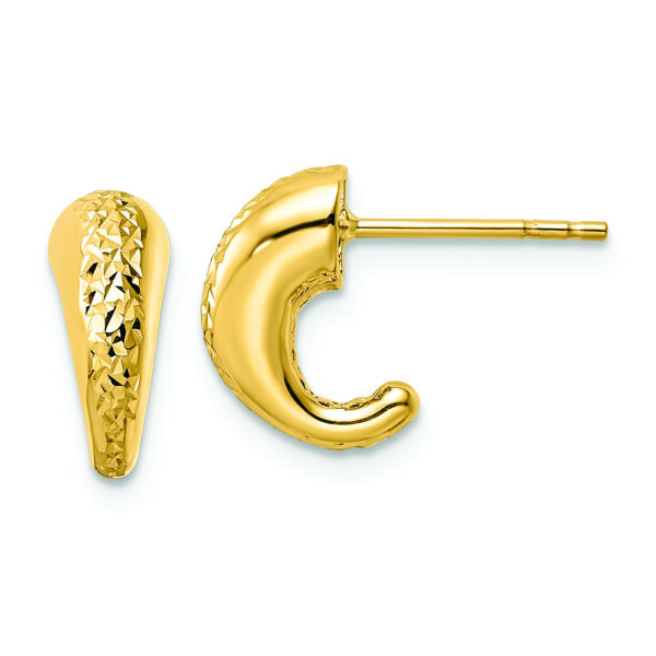 14k Polished Diamond-cut Hollow J-Hoop Post Earrings