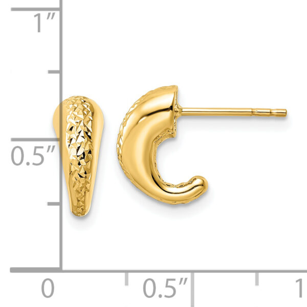 14k Polished Diamond-cut Hollow J-Hoop Post Earrings - Image 2