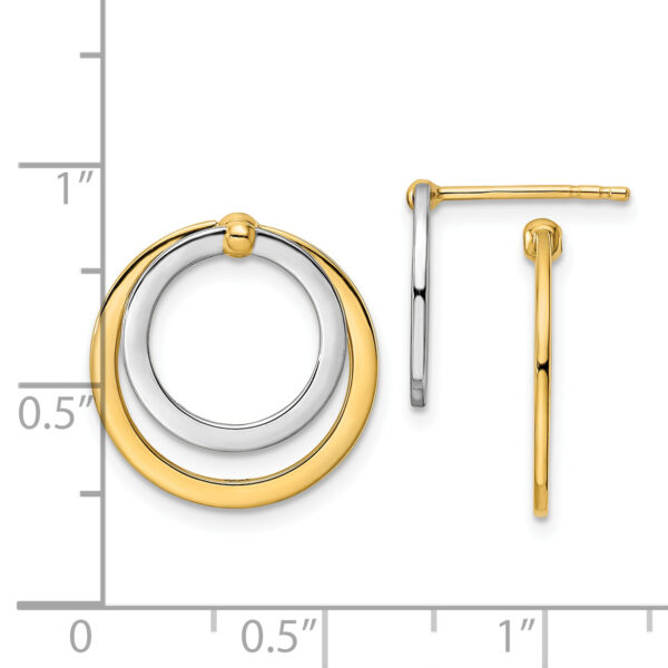 14k Two-tone Circle Front and Back Post Earrings - Image 2