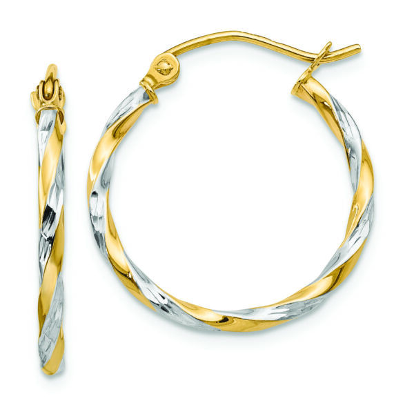 14K & Rhodium Hollow Twisted Hoop Earrings