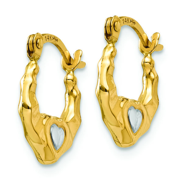 14K & Rhodium Heart Hollow Hoop Earrings - Image 2