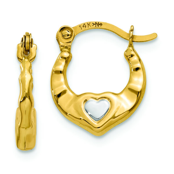 14K & Rhodium Heart Hollow Hoop Earrings