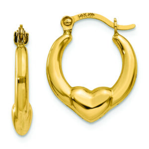 14K Hollow Heart Hoop Earrings