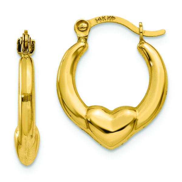 14K Hollow Heart Hoop Earrings