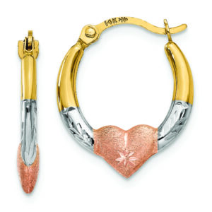 14K & White and Rose Rhodium Heart Hoop Earrings