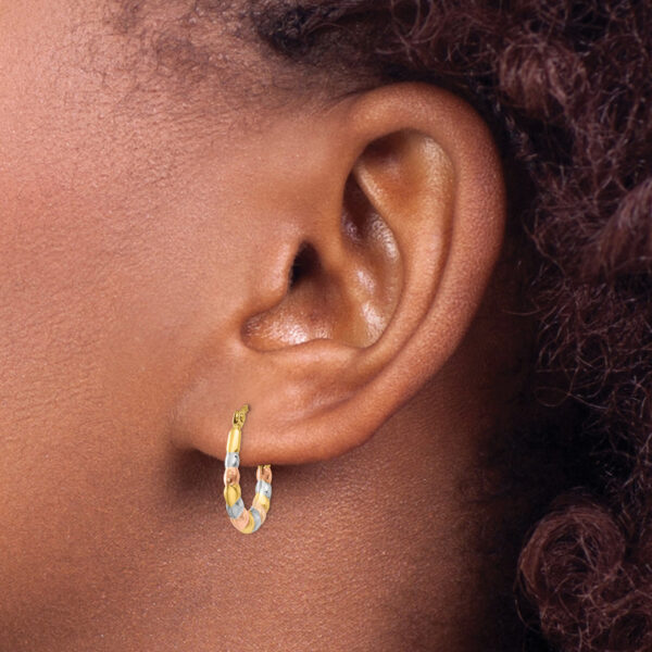 14K & White and Rose Rhodium Hollow Scalloped Hoop Earrings - Image 3