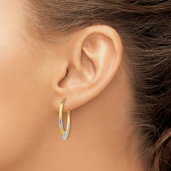 14K & Rhodium Hollow Oval Hoop Earrings - Image 3