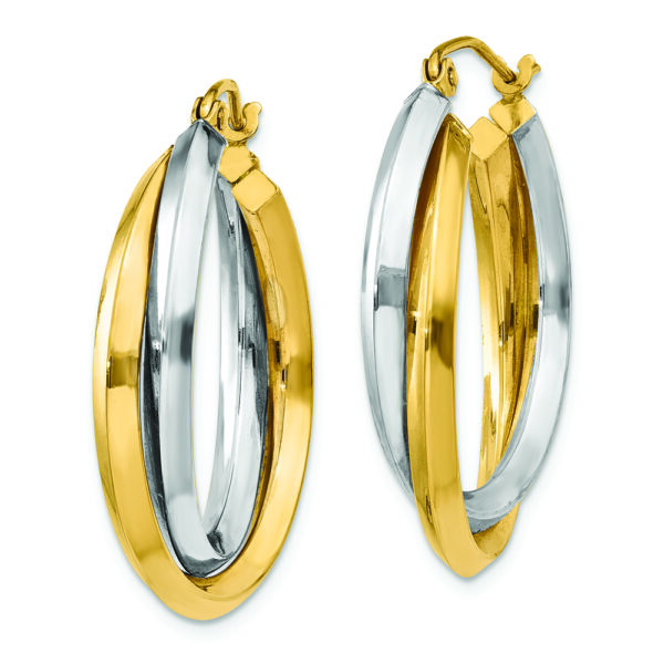 14k Two-tone Polished Double Hoop Earrings - Image 2