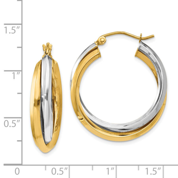 14k Two-tone Polished Double Hoop Earrings - Image 3