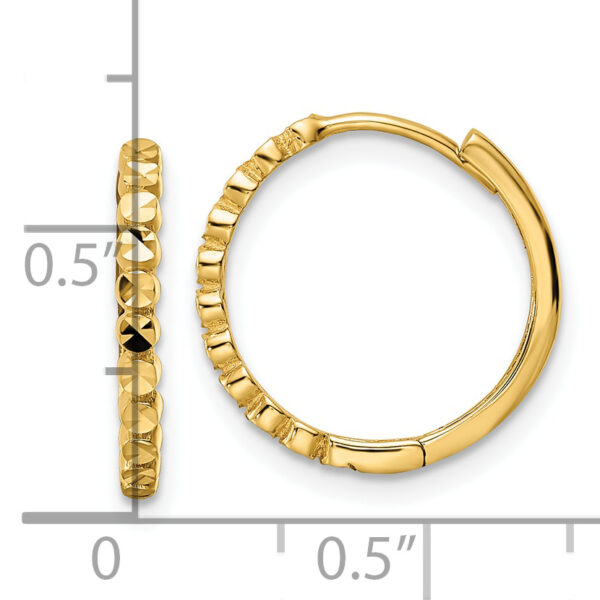 14k Diamond-cut 2x16mm Hinged Hoop Earrings - Image 3