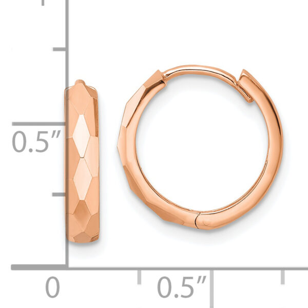14k Rose Gold Polished Faceted 3x15mm Hinged Hoop Earrings - Image 3