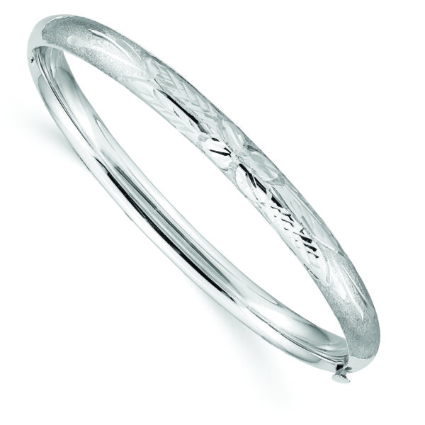 14k 3/16 White Gold Florentine Hinged Baby Bangle
