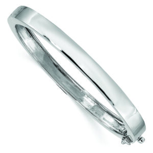 14k White Gold 6.3mm Polished Solid Hinged Bangle Bracelet