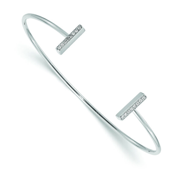 14k White Gold Diamond Bar Bangle