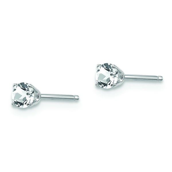 14k White Gold 3mm White Topaz Stud Earrings - Image 2