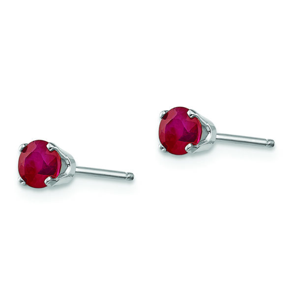 14k White Gold 4mm Ruby Stud Earrings - Image 2