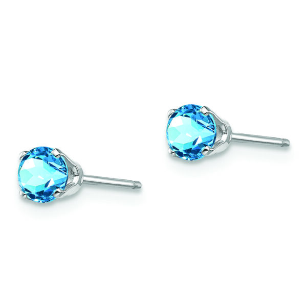 14k White Gold 4mm Blue Topaz Stud Earrings - Image 2