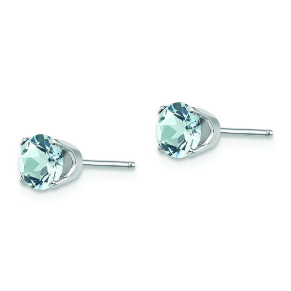 14k White Gold 5mm Aquamarine Stud Earrings - Image 2