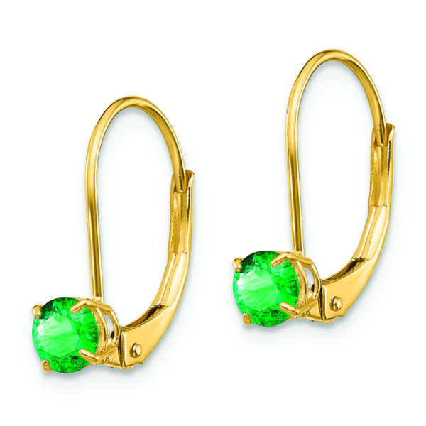 14k 4mm Round May/Emerald Leverback Earrings - Image 2