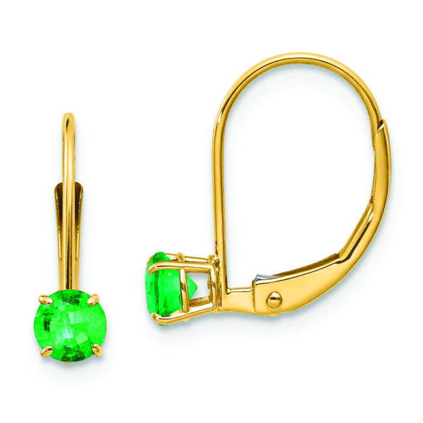 14k 4mm Round May/Emerald Leverback Earrings