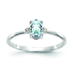 14k White Gold Diamond & Aquamarine Birthstone Ring