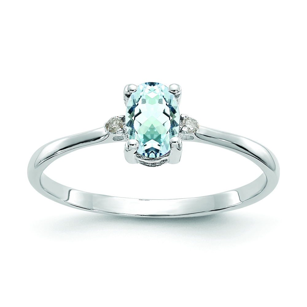 14k White Gold Diamond & Aquamarine Birthstone Ring