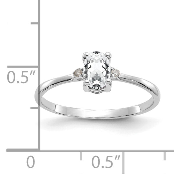 14k White Gold Diamond & White Topaz Birthstone Ring - Image 3