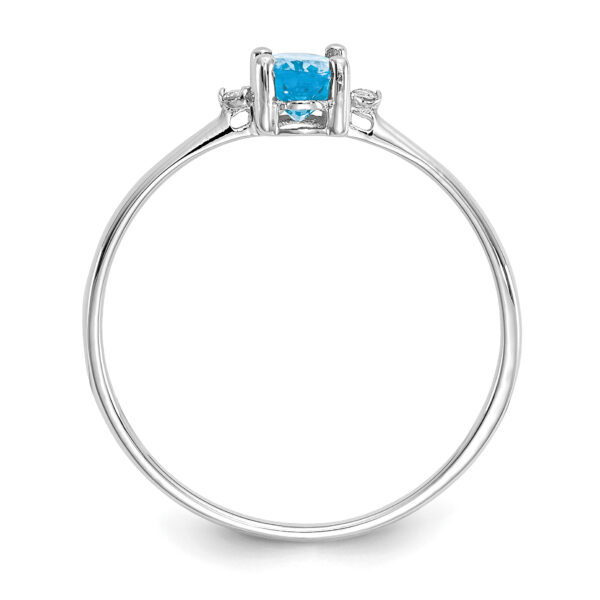 14k White Gold Diamond & Blue Topaz Birthstone Ring - Image 2