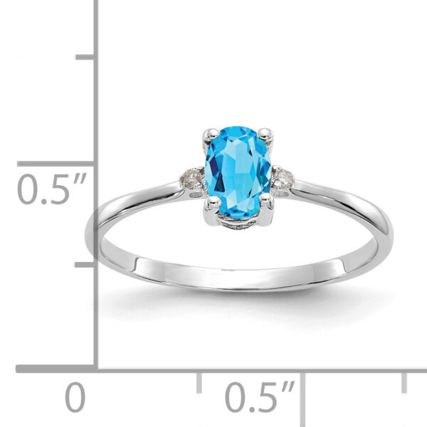 14k White Gold Diamond & Blue Topaz Birthstone Ring - Image 3