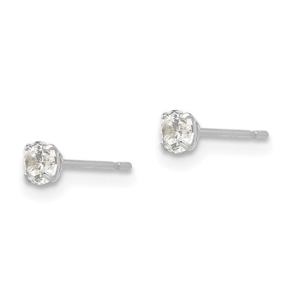 14k White Gold 3mm Round CZ Post Earrings - Image 2