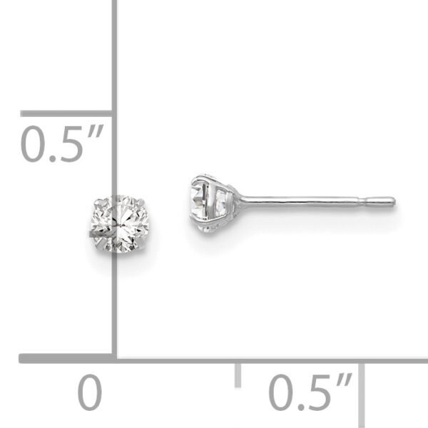 14k White Gold 3mm Round CZ Post Earrings - Image 3