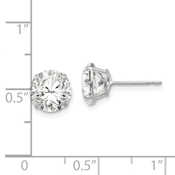 14k White Gold 8mm Round CZ Post Earrings - Image 3