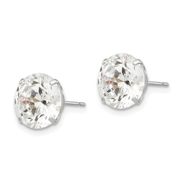 14k White Gold 9mm Round CZ Post Earrings - Image 2