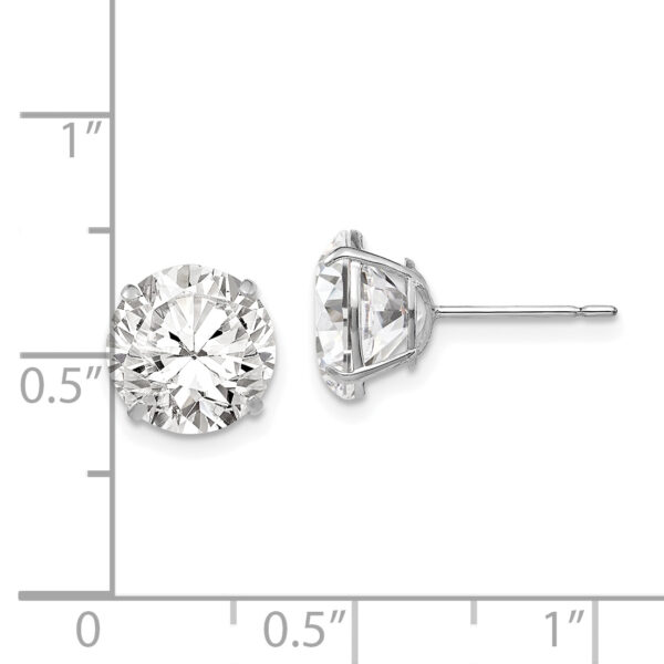 14k White Gold 9mm Round CZ Post Earrings - Image 3