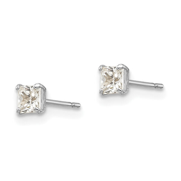14k White Gold 3mm Square CZ Post Earrings - Image 2