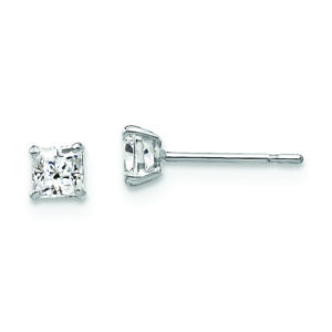 14k White Gold 3mm Square CZ Post Earrings