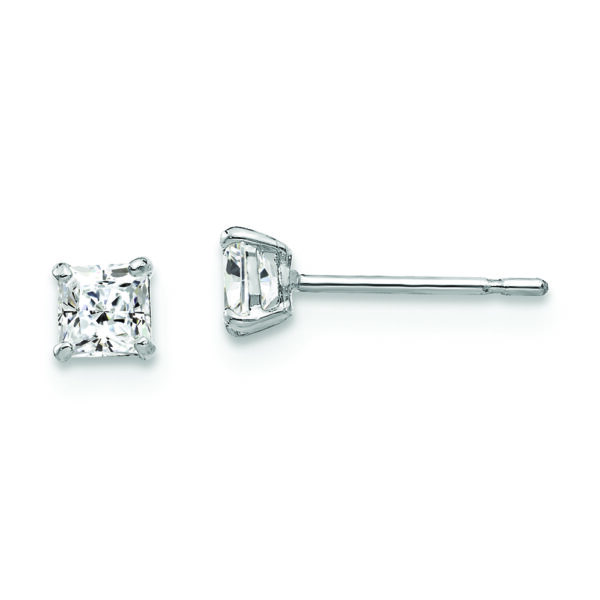 14k White Gold 3mm Square CZ Post Earrings