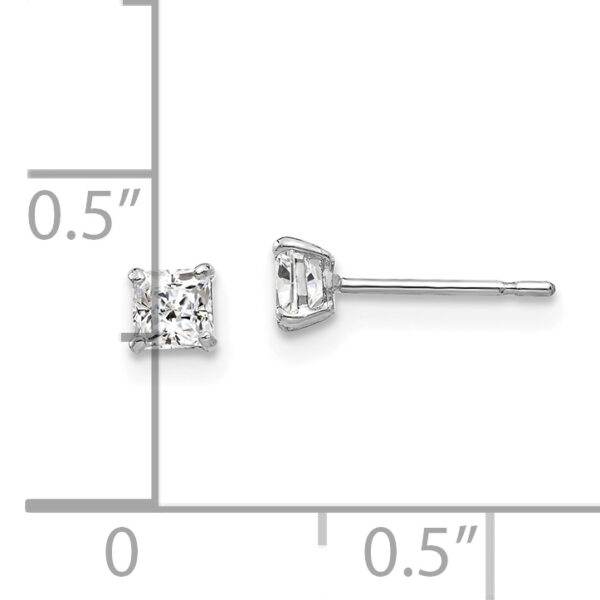 14k White Gold 3mm Square CZ Post Earrings - Image 3