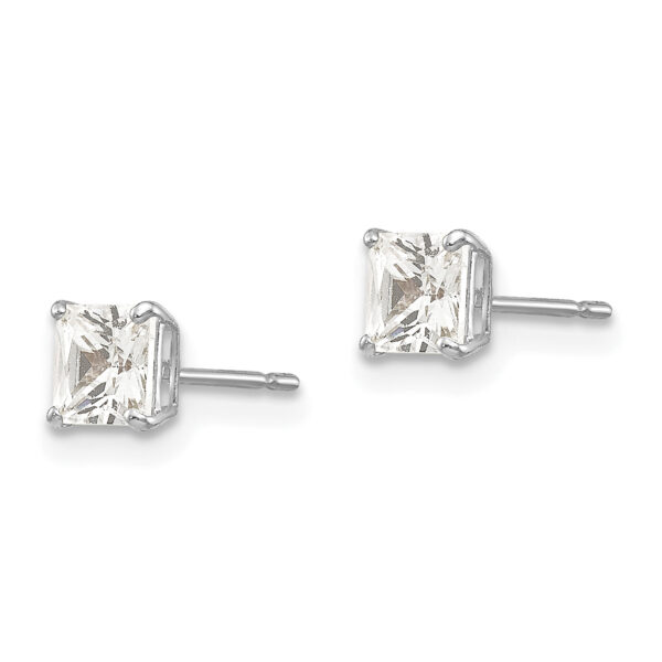 14k White Gold 4mm Square CZ Post Earrings - Image 2