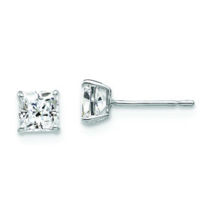 14k White Gold 4mm Square CZ Post Earrings