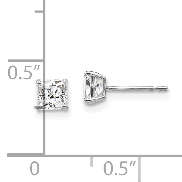 14k White Gold 4mm Square CZ Post Earrings - Image 3