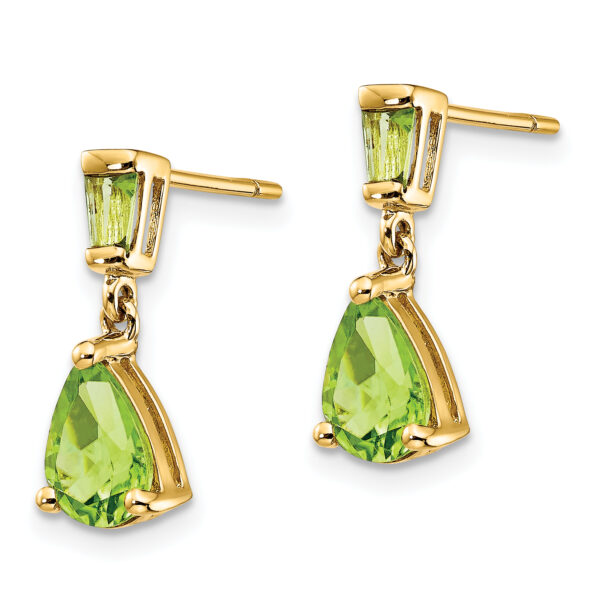 14k Gold Peridot Dangle Post Earrings - Image 2